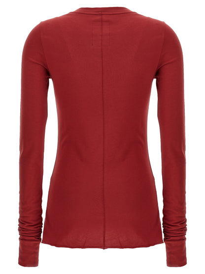 Activewear T-Shirt by Rick Owens for women in cotton multicolor & red presents a kinetic silhouette, showcasing the kinetic and crew neckline alongside functional for a premium, athletic look.