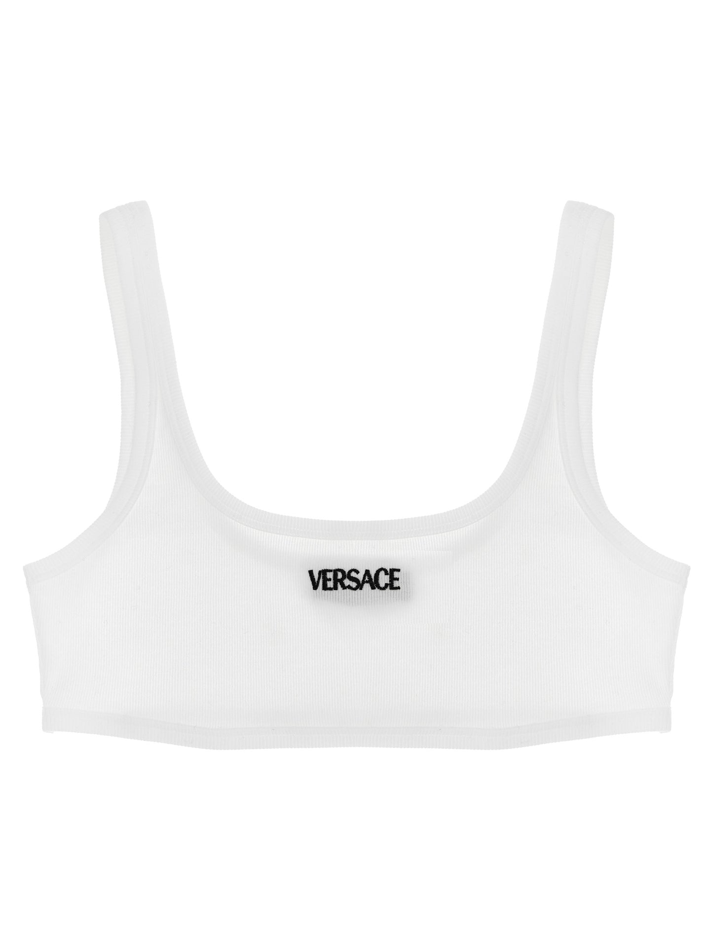 Bra by Versace for women in stretch cotton white features an chic silhouette, showcasing the chic design of the Women's Stretch Cotton Bra collection with a sophisticated and chic fit.