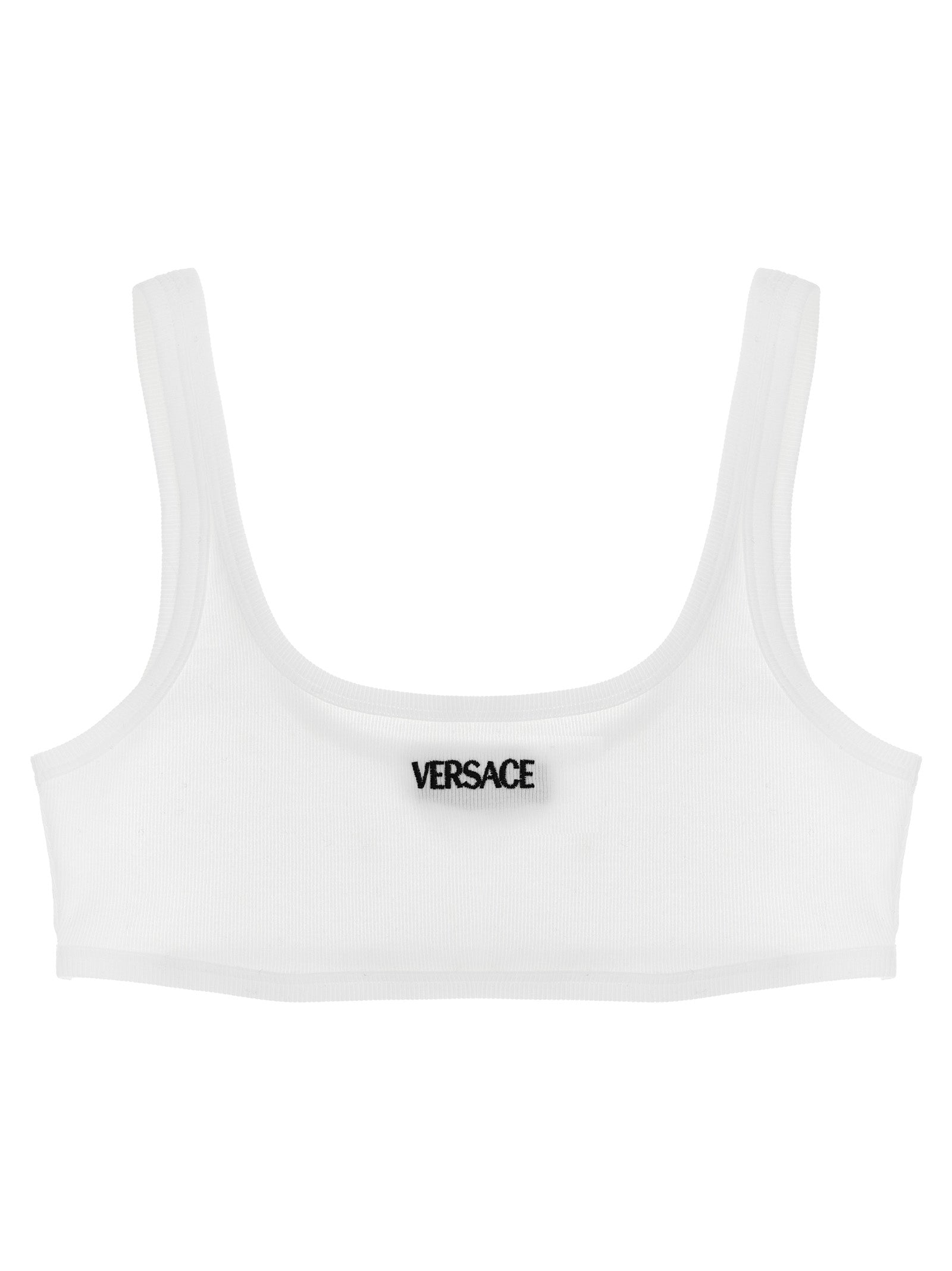 Bra by Versace for women in stretch cotton white features an chic silhouette, showcasing the chic design of the Women's Stretch Cotton Bra collection with a sophisticated and chic fit.