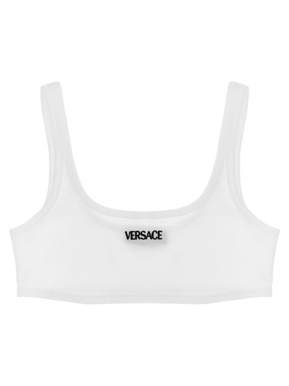 Bra by Versace for women in stretch cotton white features an chic silhouette, showcasing the chic design of the Women's Stretch Cotton Bra collection with a sophisticated and chic fit.