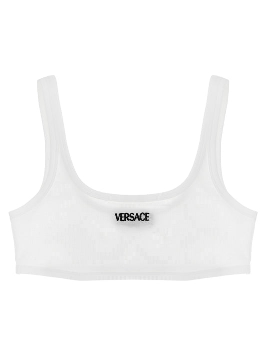 Bra by Versace for women in stretch cotton white features an chic silhouette, showcasing the chic design of the Women's Stretch Cotton Bra collection with a sophisticated and chic fit.