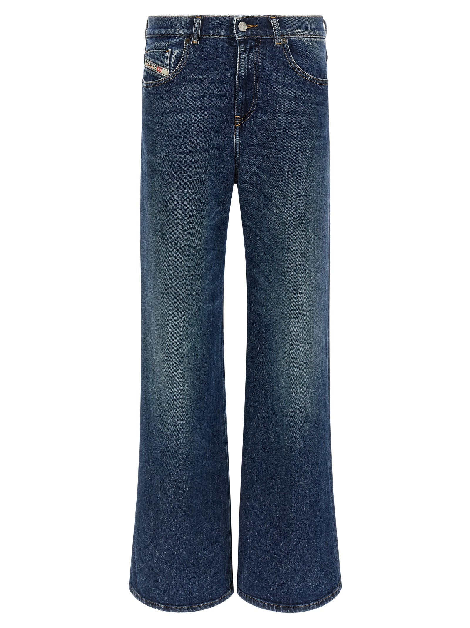 Jeans by Diesel for women in stretch denim cotton blue & signature presents a refined pantology silhouette, artfully defined by a refined pantology flared & wide, long, and a sophisticated mid rise.
