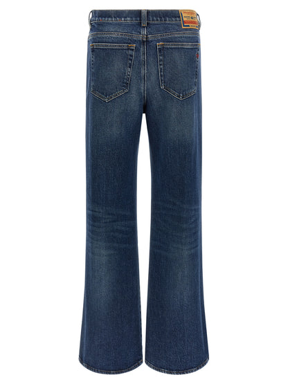 Jeans by Diesel for women in stretch denim cotton blue & signature presents a tailored silhouette, showcasing a tailored flared & wide and long cut with a refined mid rise for a truly tailored aesthetic.