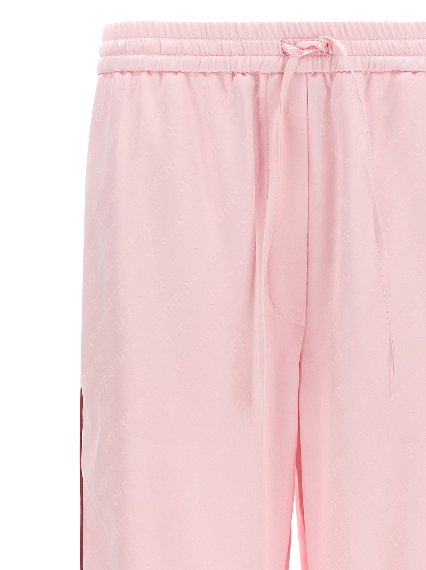 Casual Pants by Off-White for women in satin polyester & viscose multicolor, pink, white & jacquard presents a tailored silhouette, showcasing a tailored straight & wide and long cut with a refined for a truly tailored aesthetic.