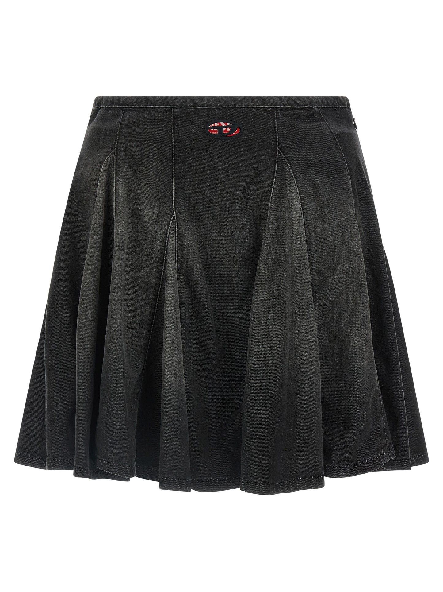 Skirt by Diesel for women in lyocell & cotton black features a captivating silhouette, showcasing the captivating Women's Pleated Lyocell & Cotton Mini Long Skirt design with a sophisticated mini long for a captivating look.