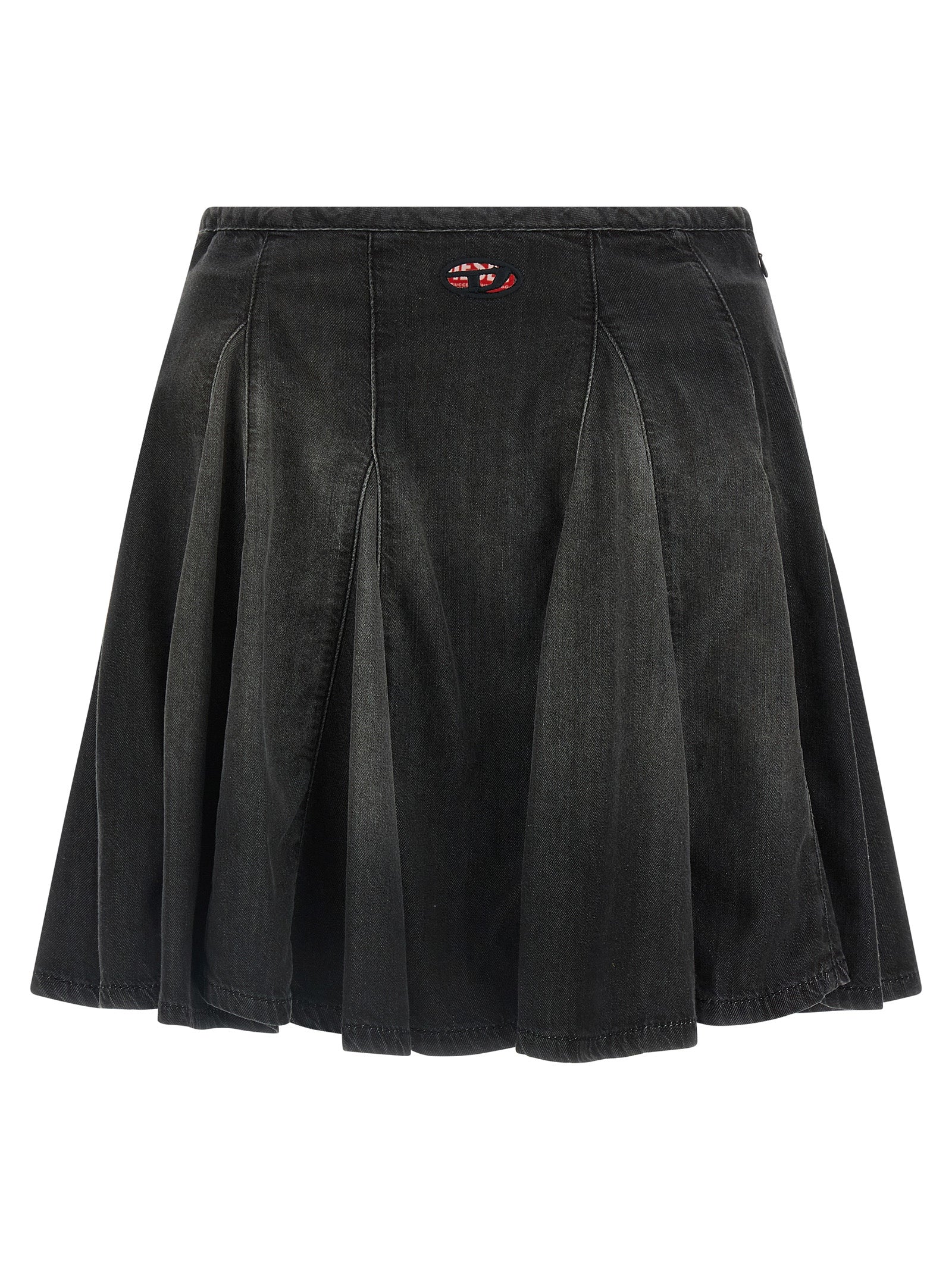 Skirt by Diesel for women in lyocell & cotton black features a captivating silhouette, showcasing the captivating Women's Pleated Lyocell & Cotton Mini Long Skirt design with a sophisticated mini long for a captivating look.