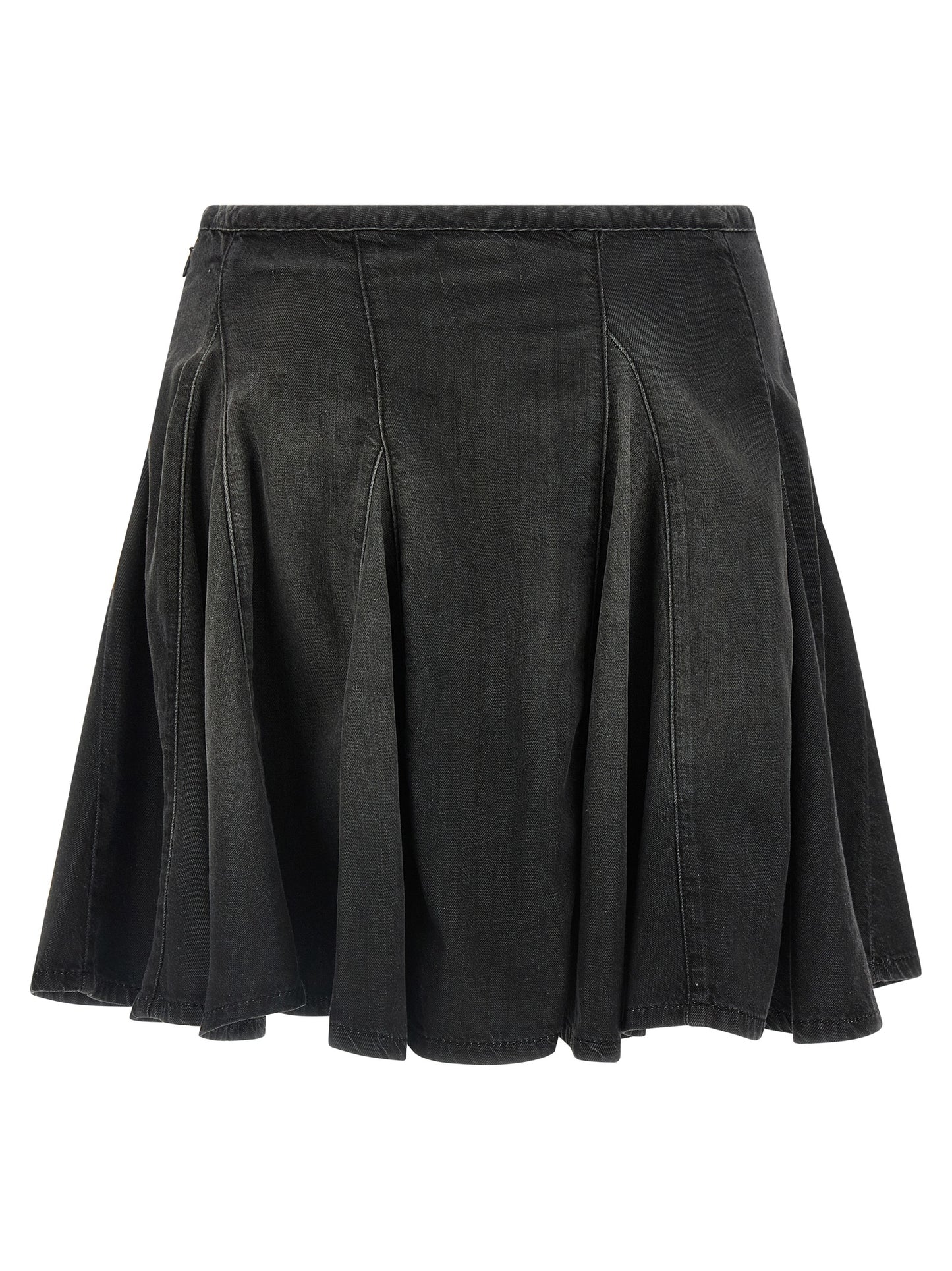 Skirt by Diesel for women in lyocell & cotton black showcases a dramatic silhouette, artfully capturing the essence of the Women's Pleated Lyocell & Cotton Mini Long Skirt in a dramatic mini long cut for a refined look.