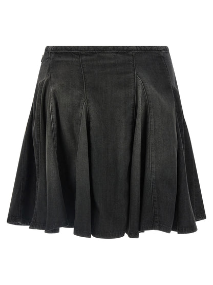 Skirt by Diesel for women in lyocell & cotton black showcases a dramatic silhouette, artfully capturing the essence of the Women's Pleated Lyocell & Cotton Mini Long Skirt in a dramatic mini long cut for a refined look.