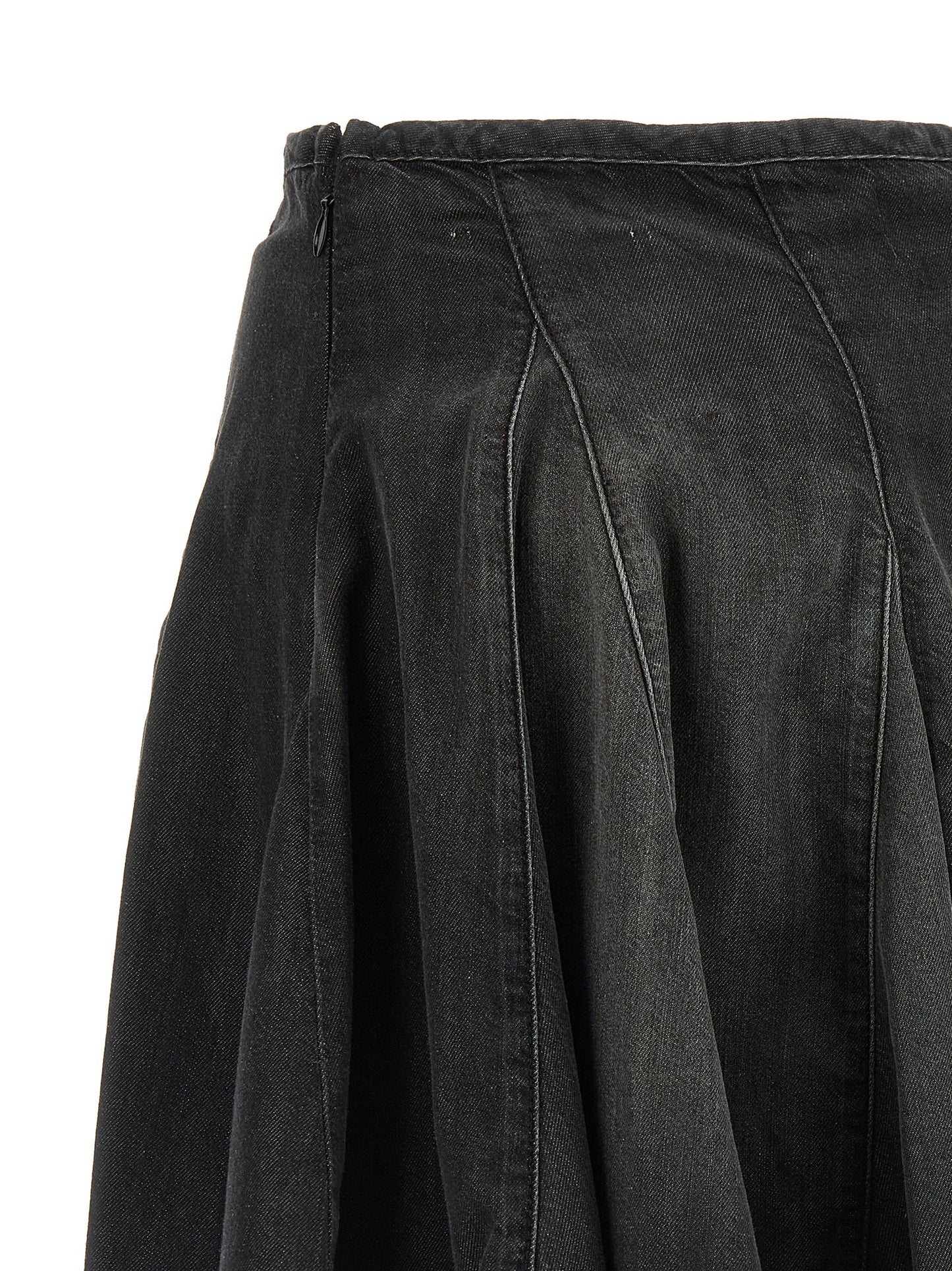 Skirt by Diesel for women in lyocell & cotton black showcases a sultry silhouette, elegantly defined by its mini long and the sophisticated sultry design of the Women's Pleated Lyocell & Cotton Mini Long Skirt.