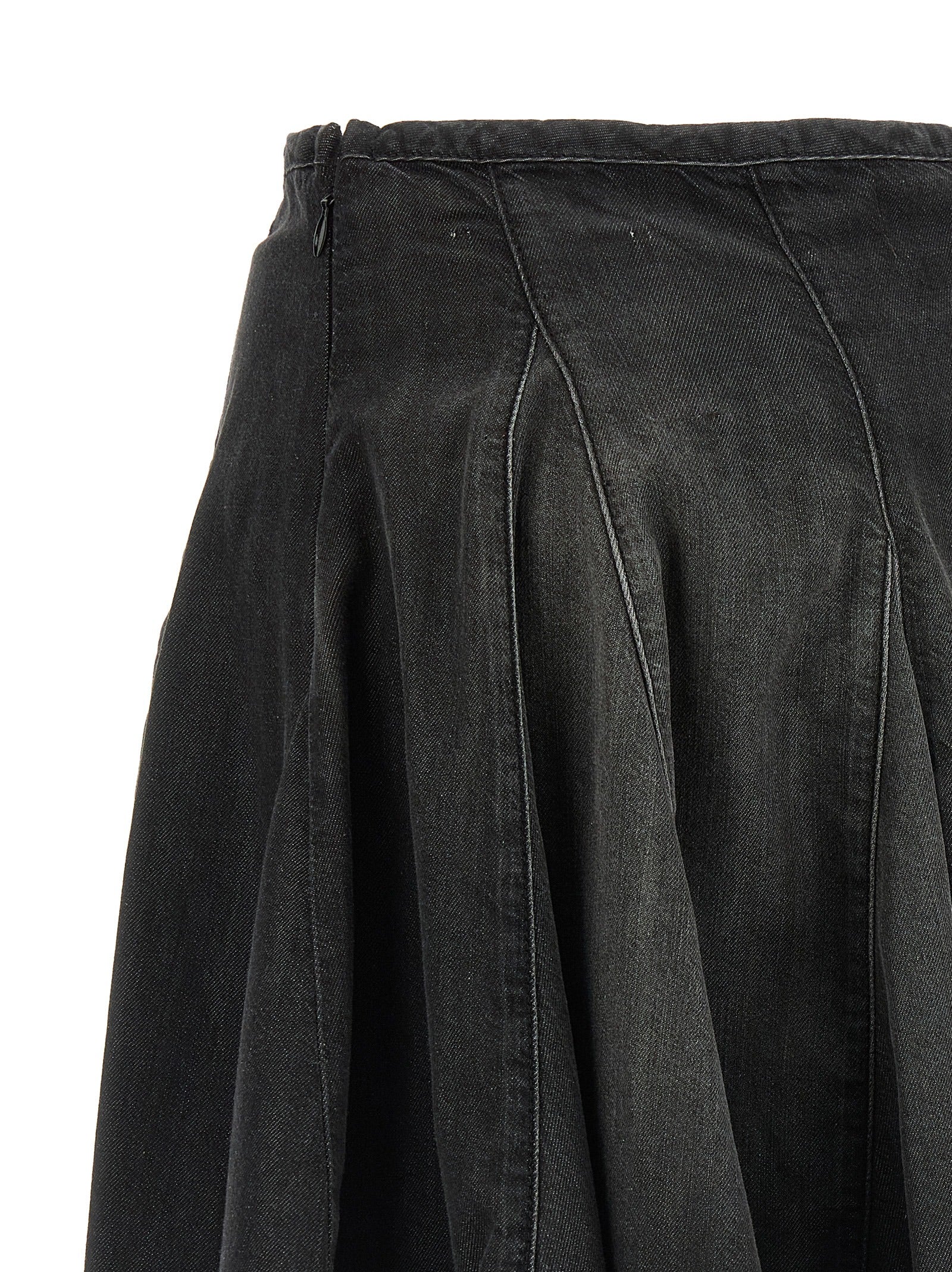Skirt by Diesel for women in lyocell & cotton black showcases a sultry silhouette, elegantly defined by its mini long and the sophisticated sultry design of the Women's Pleated Lyocell & Cotton Mini Long Skirt.