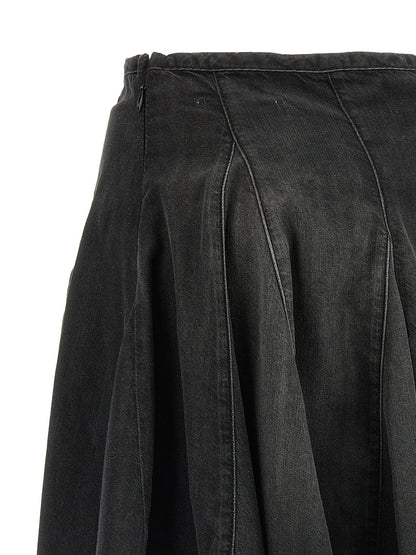 Skirt by Diesel for women in lyocell & cotton black showcases a sultry silhouette, elegantly defined by its mini long and the sophisticated sultry design of the Women's Pleated Lyocell & Cotton Mini Long Skirt.