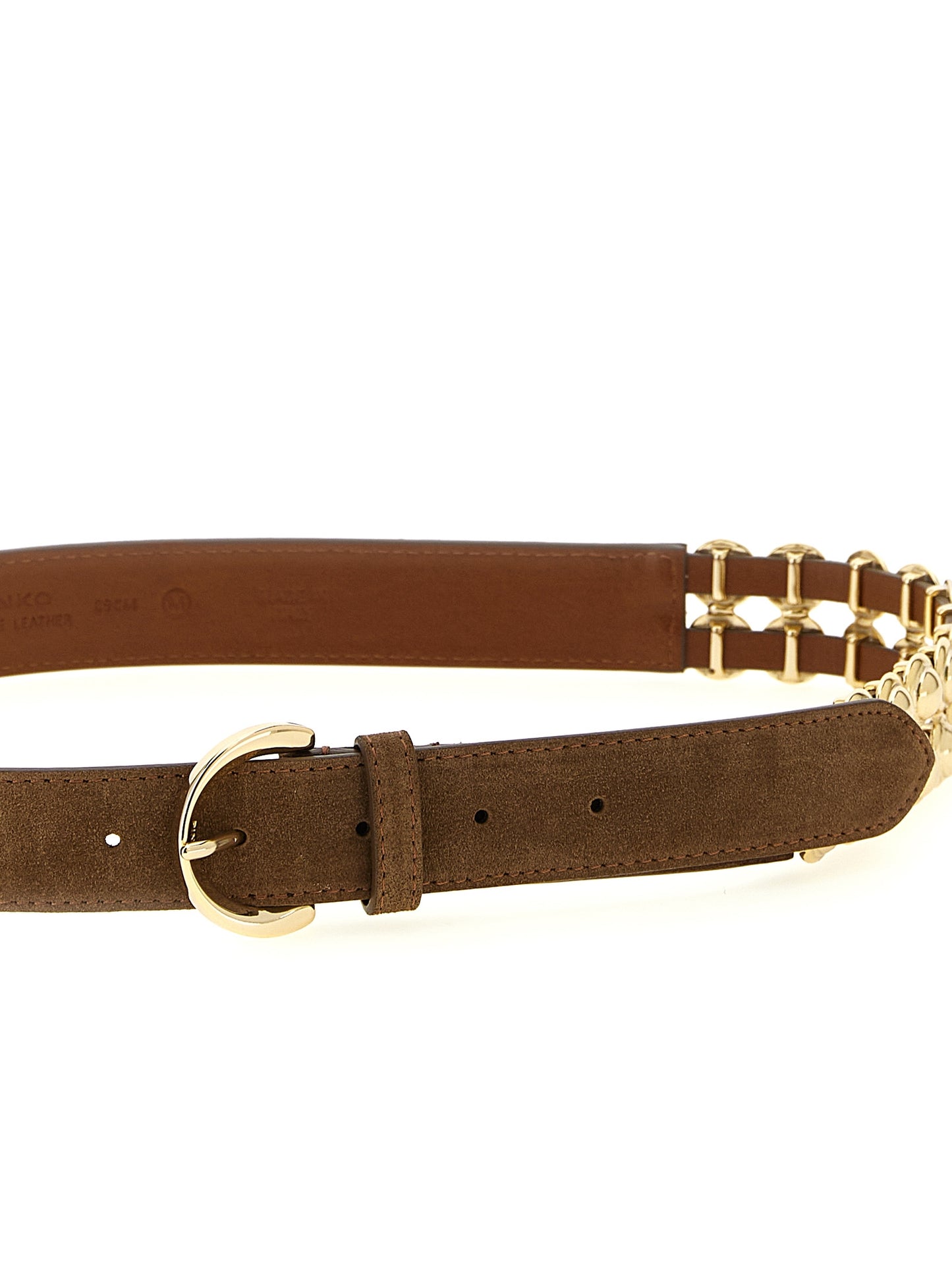 Belt by PINKO for women in suede lamb leather brown features an artisanal finish, elegantly showcasing the signature style and artisanal craftsmanship of the Suede Lamb Leather Belt design.