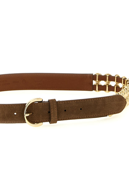 Belt by PINKO for women in suede lamb leather brown features an artisanal finish, elegantly showcasing the signature style and artisanal craftsmanship of the Suede Lamb Leather Belt design.