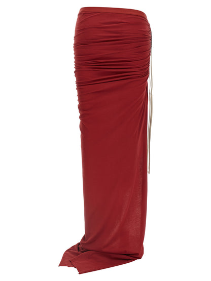 Skirt by Rick Owens for women in cotton multicolor & red features a contoured silhouette from the Women's Tailored Cotton Skirt collection, characterized by its contoured mini for a contoured finish.