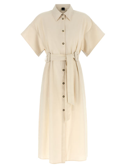 Dress by PINKO for women in cotton beige features an sultry silhouette defined by a and short-sleeve, falling to an sultry midi short for a sultry look.