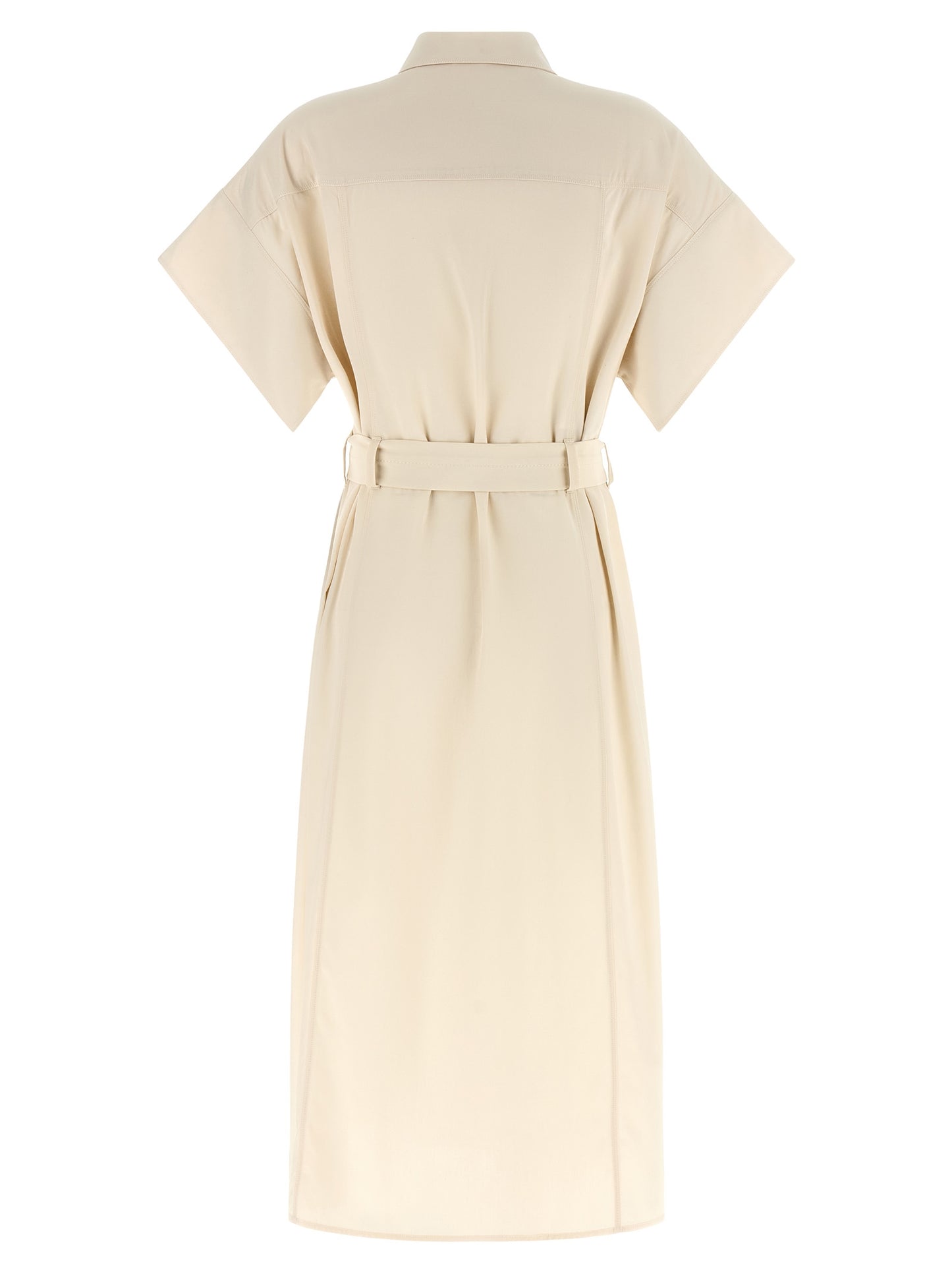 Dress by PINKO for women in cotton beige showcases a striking silhouette, elegantly detailed with a , refined , and a striking midi short for a striking finish.