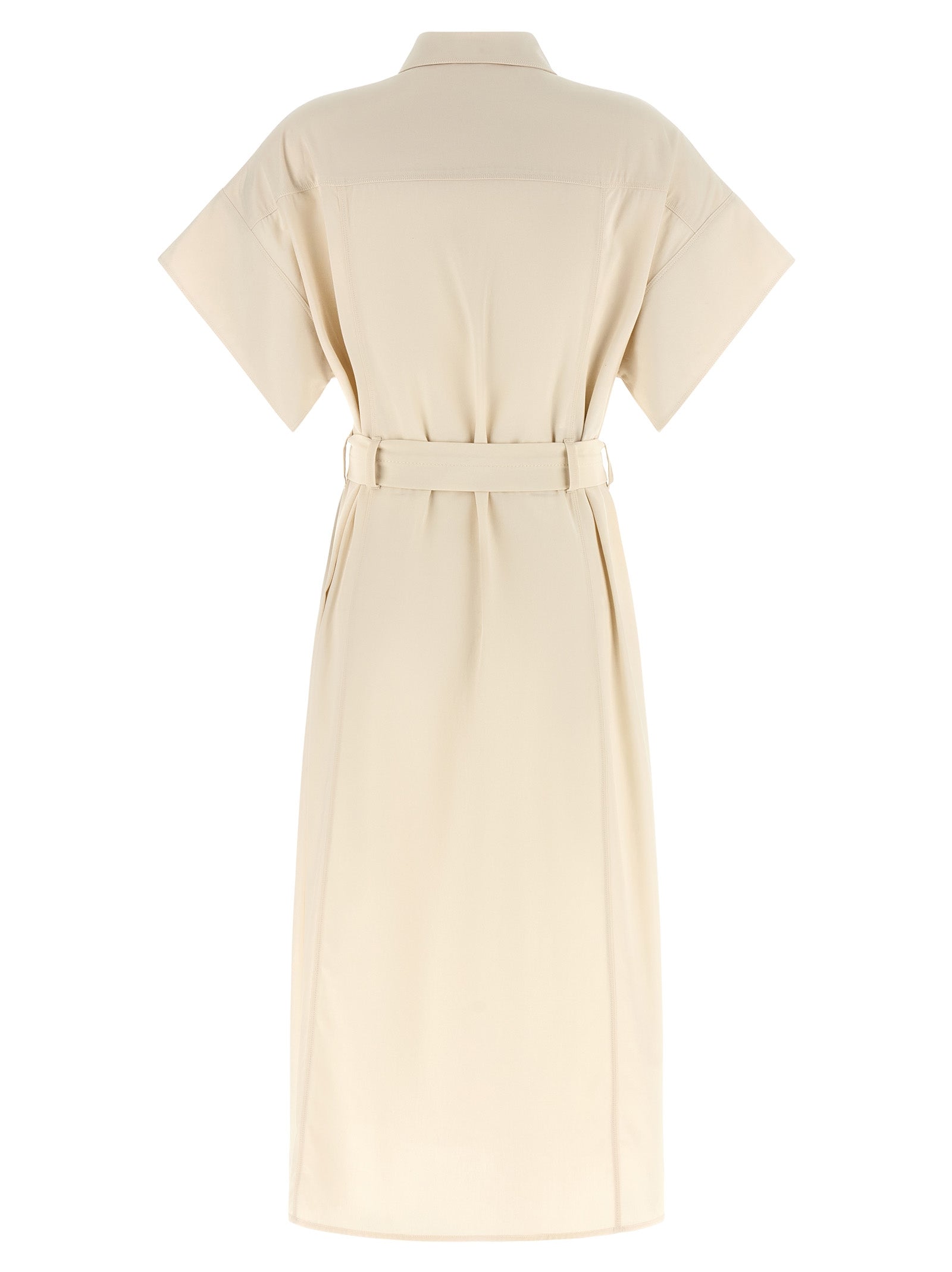 Dress by PINKO for women in cotton beige showcases a striking silhouette, elegantly detailed with a , refined , and a striking midi short for a striking finish.