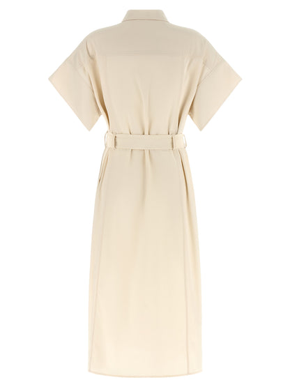Dress by PINKO for women in cotton beige showcases a striking silhouette, elegantly detailed with a , refined , and a striking midi short for a striking finish.