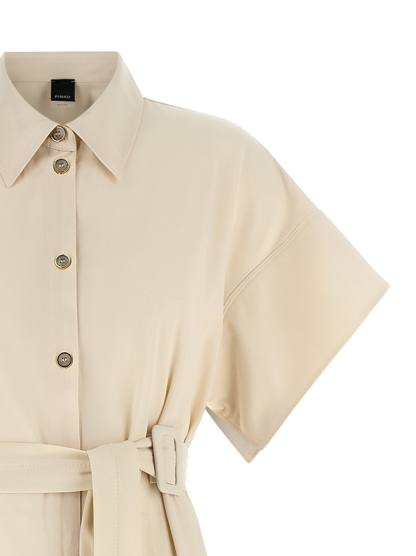 Dress by PINKO for women in cotton beige features an cute silhouette, detailed with a and that elegantly flows into a cute midi short.