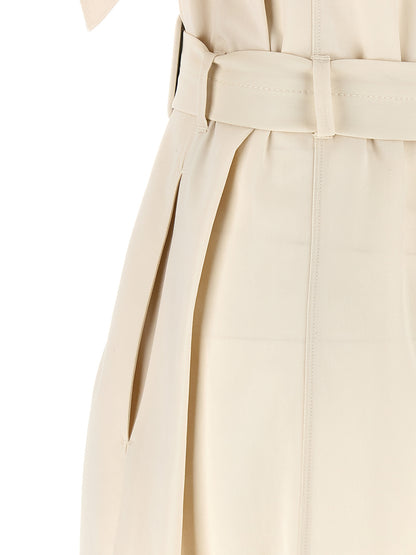 Dress by PINKO for women in cotton beige features a dramatic silhouette, showcasing an elegant and that flows into a dramatic midi short.