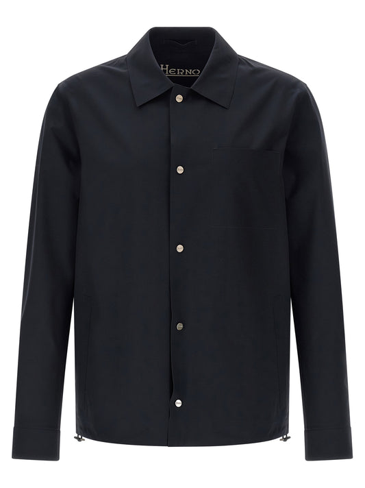 Windbreaker Jacket by Herno for men in stretch polyamide blue & signature showcases a modern silhouette, integrating pockets & windproof and a modern shirt-collar neckline for a sophisticated finish.