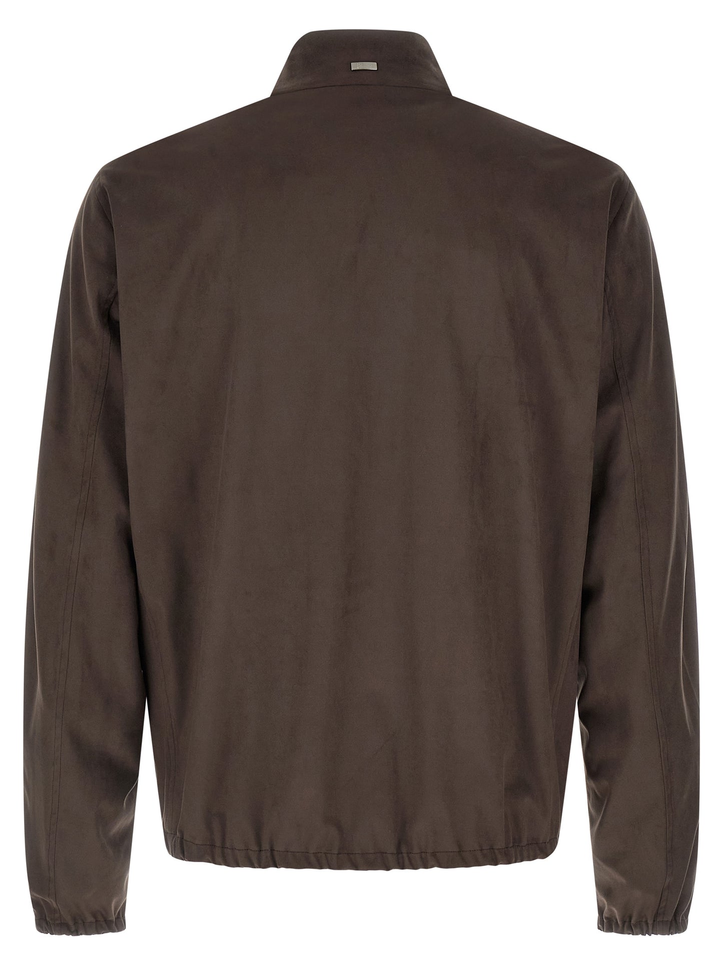 Jacket by Herno for men in polyester suede leather & viscose brown showcases a contemporary silhouette, detailed with a contemporary high-neck neckline and premium pockets for a sophisticated finish.