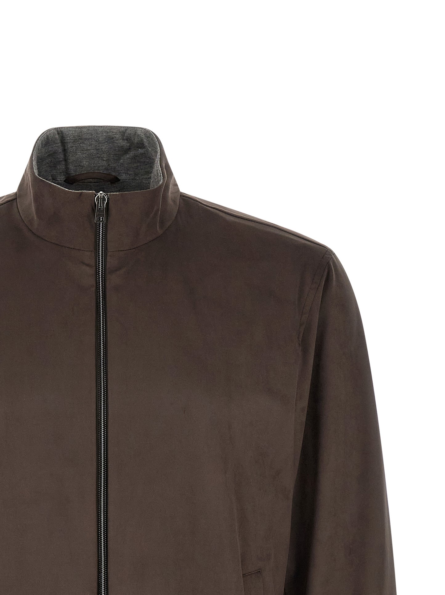 Jacket by Herno for men in polyester suede leather & viscose brown presents a authentic silhouette, artfully detailed with a authentic high-neck neckline and functional pockets for a premium authentic finish.