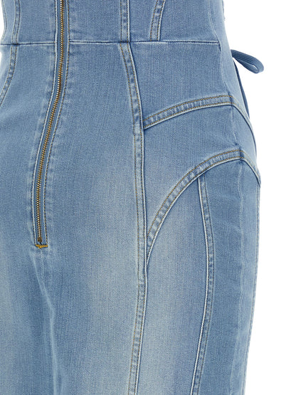 Dress by Elisabetta Franchi for women in stretch denim cotton polyamide light-blue features an sultry silhouette defined by a and , falling to an sultry midi for a sultry look.