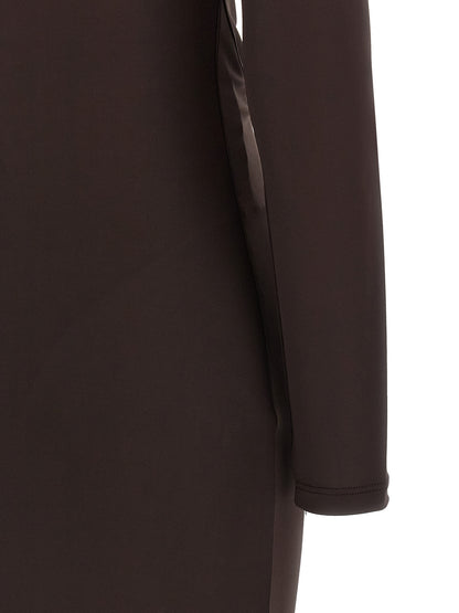 Dress by Elisabetta Franchi for women in viscose crepe brown & red showcases a striking silhouette, elegantly detailed with a , refined , and a striking long for a striking finish.