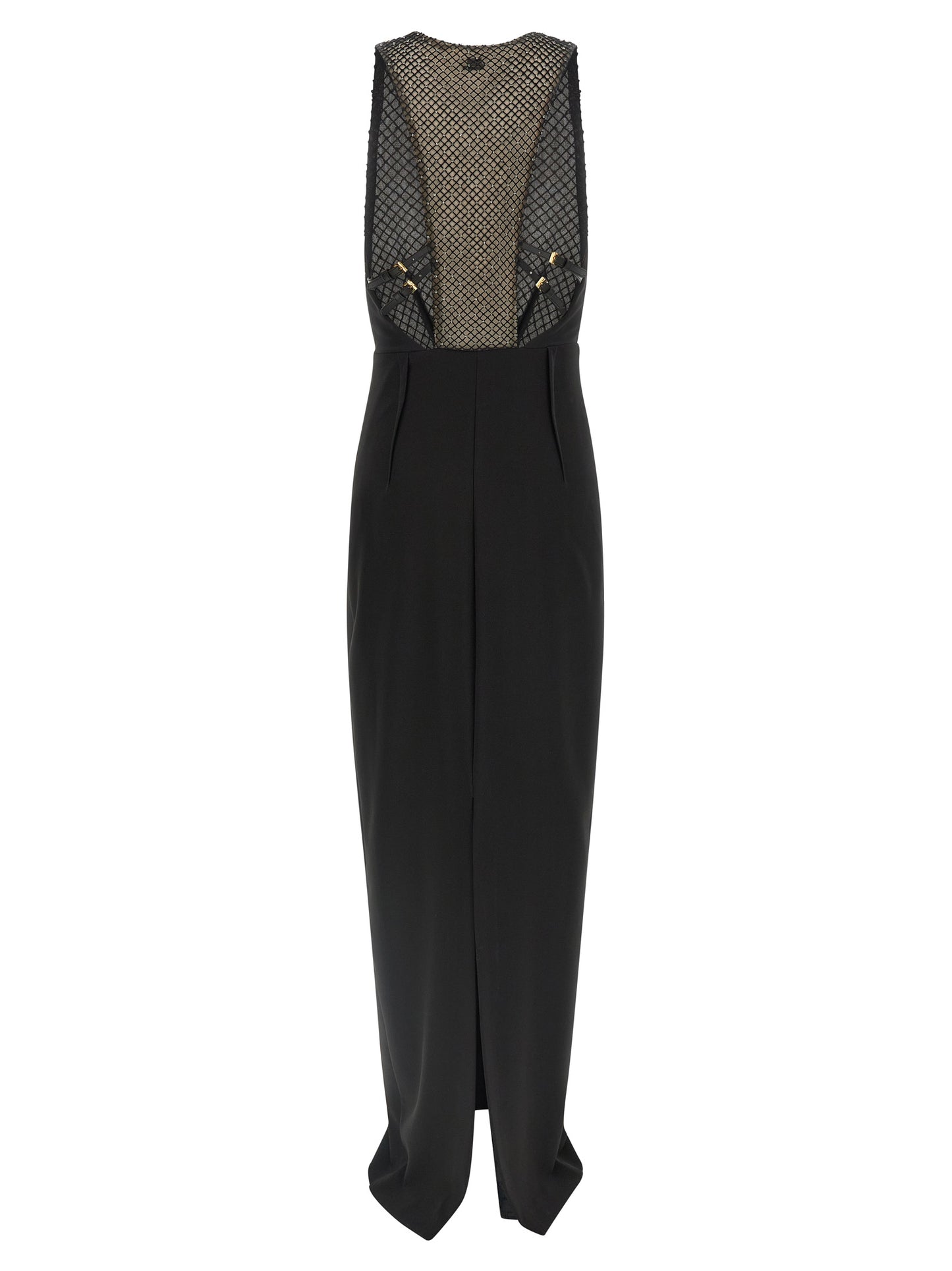 Dress by Elisabetta Franchi for women in polyester patent leather black & red features an eye catching silhouette with a sophisticated split neckline, elegant , and a refined long for a eye catching aesthetic.
