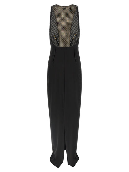 Dress by Elisabetta Franchi for women in polyester patent leather black & red features an eye catching silhouette with a sophisticated split neckline, elegant , and a refined long for a eye catching aesthetic.
