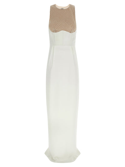 Dress by Elisabetta Franchi for women in polyester patent leather red & white features an sultry silhouette defined by a split neckline and , falling to an sultry long for a sultry look.