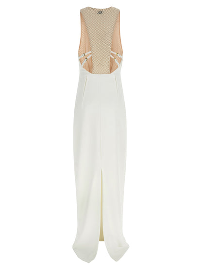 Dress by Elisabetta Franchi for women in polyester patent leather red & white features an eye catching silhouette with a sophisticated split neckline, elegant , and a refined long for a eye catching aesthetic.