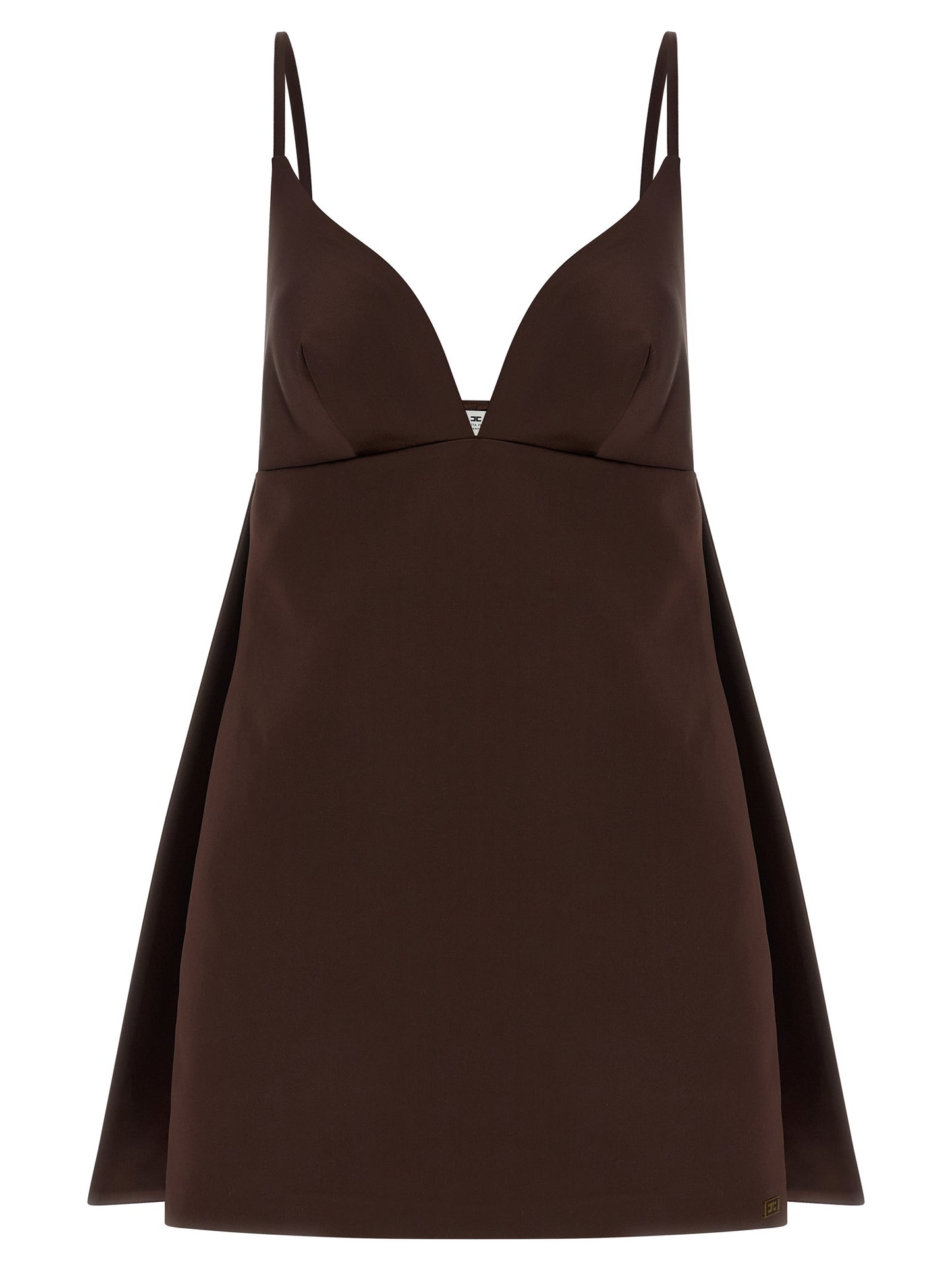 Elisabetta Franchi Women's V Neck Polyester Satin Short Mini Dress - Brown Monogram