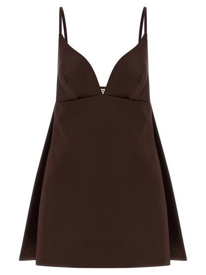 Elisabetta Franchi Women's V Neck Polyester Satin Short Mini Dress - Brown Monogram