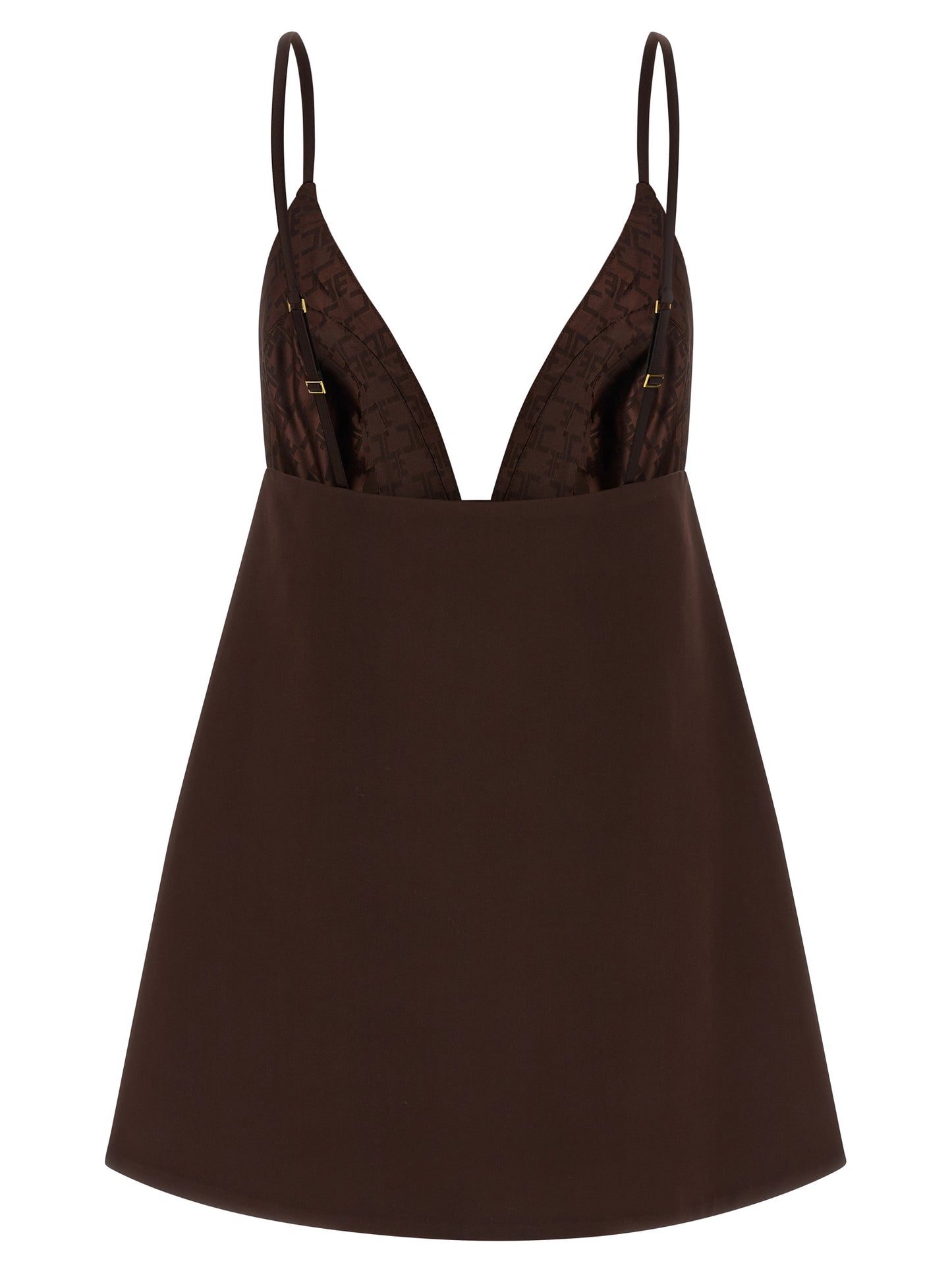 Elisabetta Franchi Women's V Neck Polyester Satin Short Mini Dress - Brown Monogram