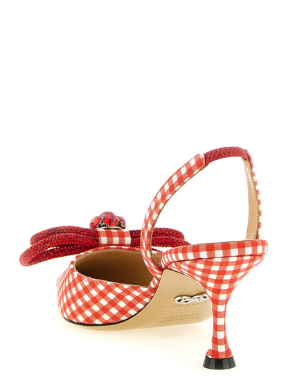 Mid-Heel Stiletto Slingback Pumps Heels by MACH & MACH for women in cotton multicolor, red & print features a effortless chic silhouette, showcasing the Heart Women's Cotton Mid-Heel Stiletto Slingback Pumps Heels design with a effortless chic stiletto mid-heel and for a effortless chic finish.