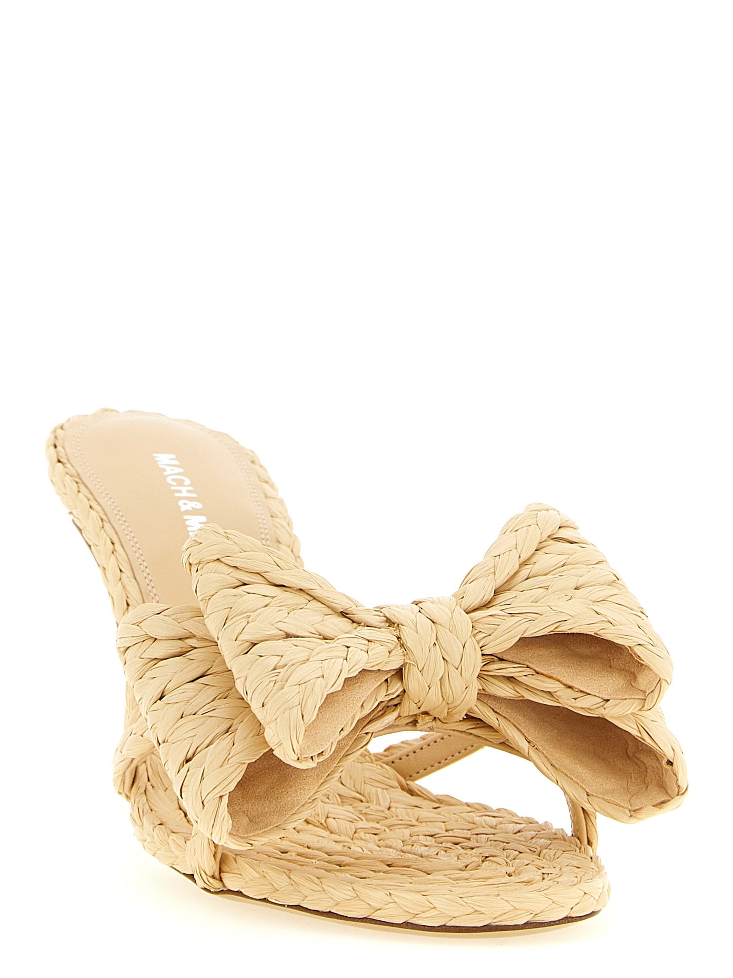 Stiletto Mules Sandals by MACH & MACH for women in leather & raffia beige features an effortlessly chic silhouette from the Women's Leather & Raffia Stiletto Mules Sandals collection, showcasing a effortlessly chic stiletto and elegant .