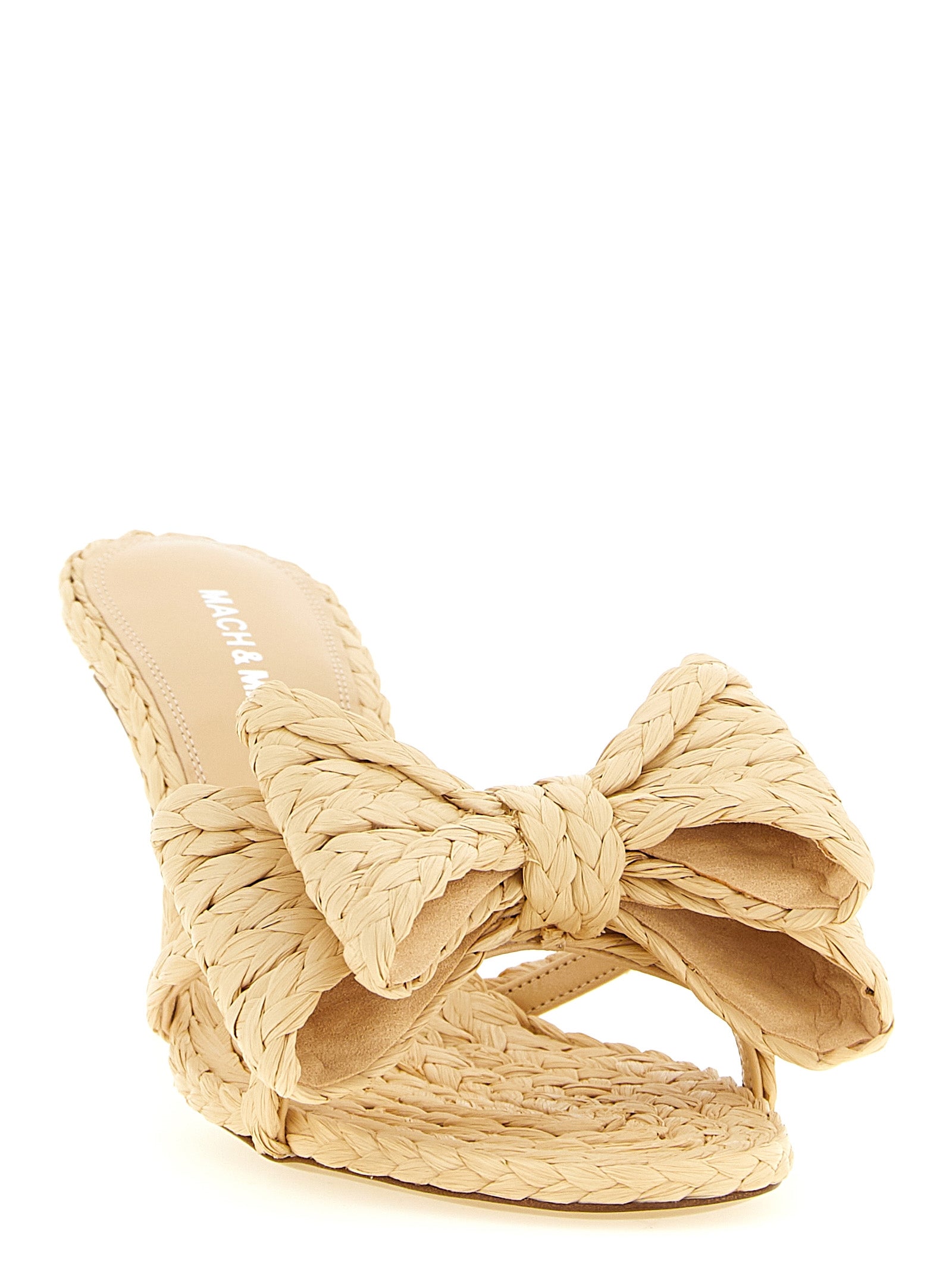 Stiletto Mules Sandals by MACH & MACH for women in leather & raffia beige features an effortlessly chic silhouette from the Women's Leather & Raffia Stiletto Mules Sandals collection, showcasing a effortlessly chic stiletto and elegant .