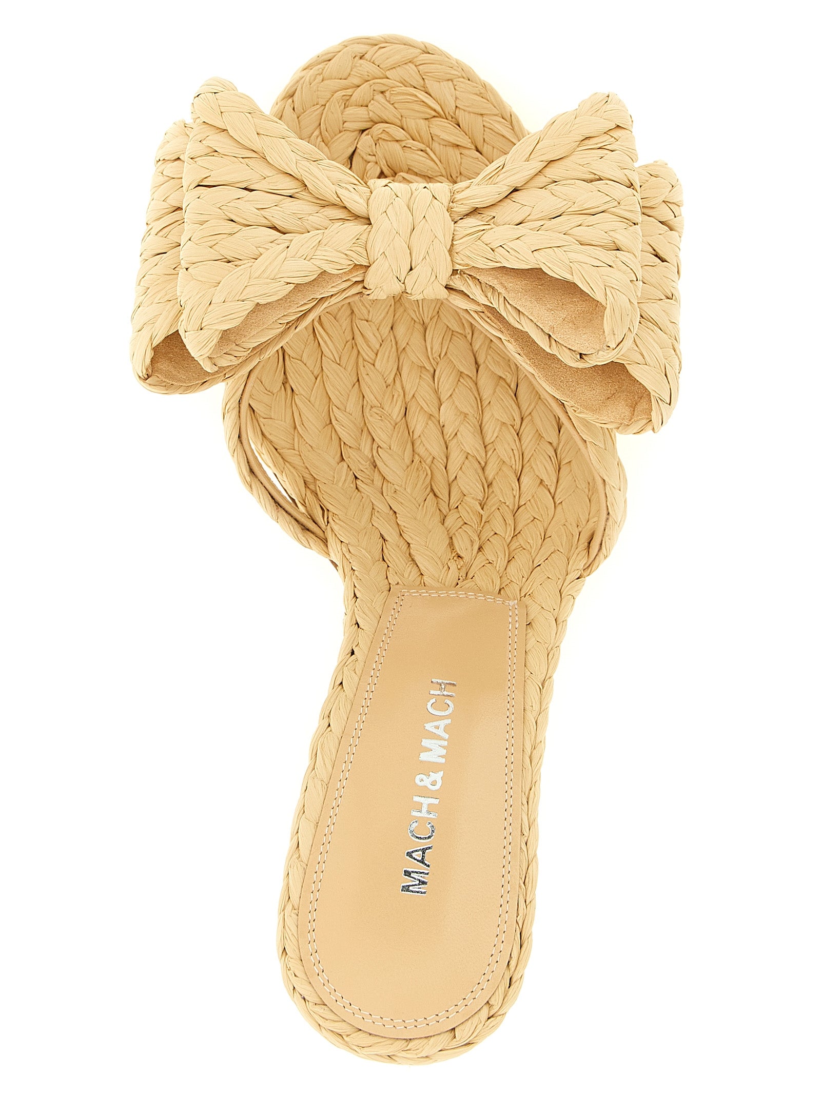 Stiletto Mules Sandals by MACH & MACH for women in leather & raffia beige features an architectural design from the Women's Leather & Raffia Stiletto Mules Sandals collection, defined by a architectural stiletto and for a architectural finish.