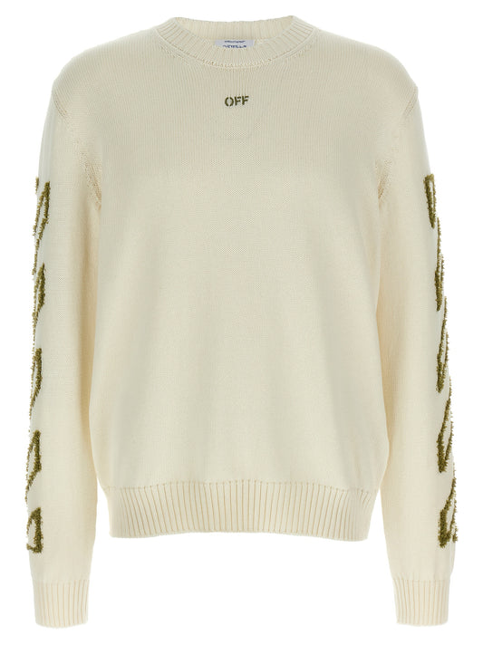 Cardigan by Off-White for men in cotton beige & white showcases a captivating silhouette, artfully detailed with a captivating and crew neckline for a truly sophisticated captivating look.