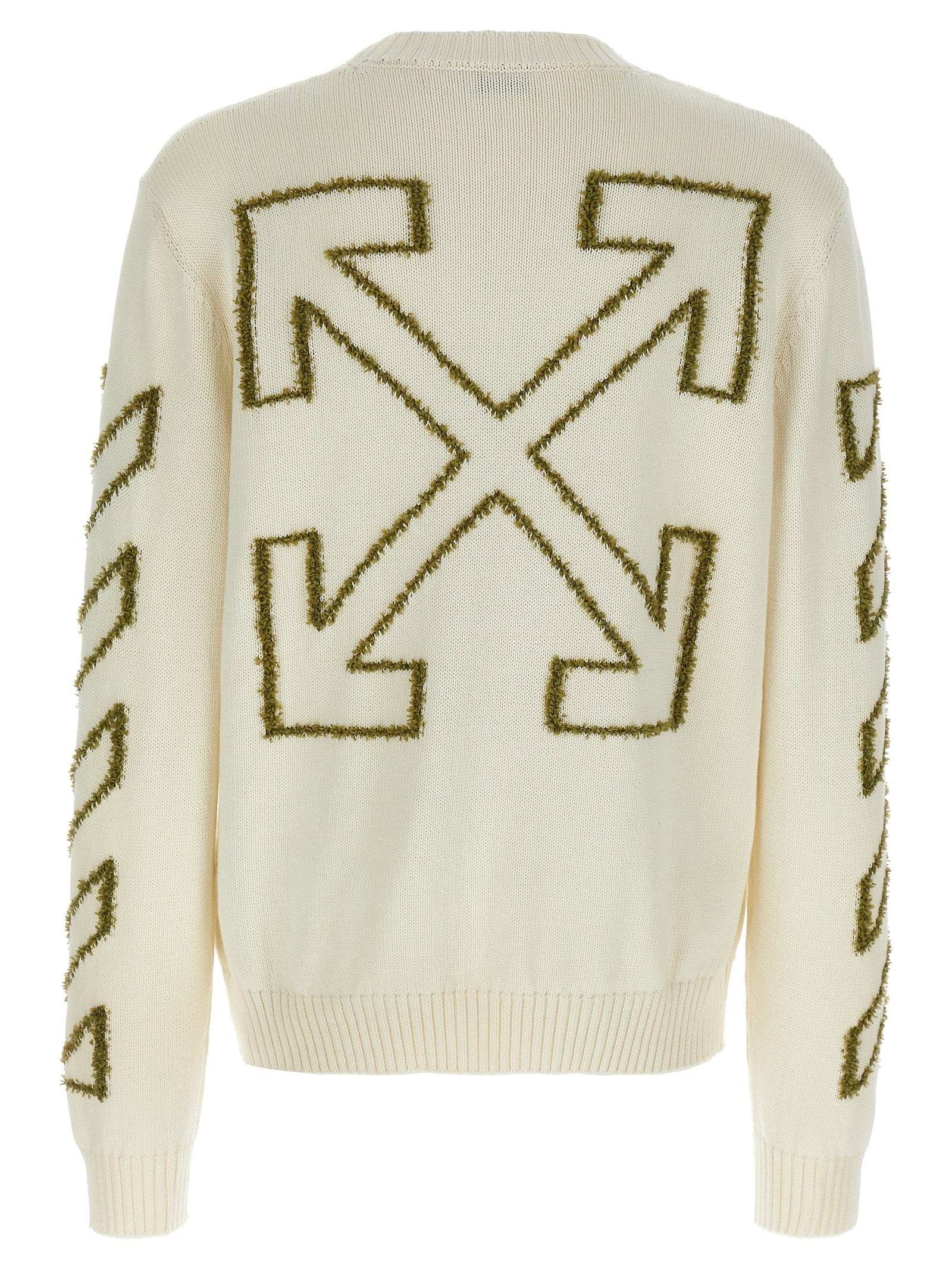 Cardigan by Off-White for men in cotton beige & white showcases a luxurious silhouette, meticulously detailed with a sophisticated crew neckline and for a refined finish.