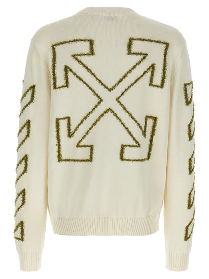 Cardigan by Off-White for men in cotton beige & white showcases a luxurious silhouette, meticulously detailed with a sophisticated crew neckline and for a refined finish.
