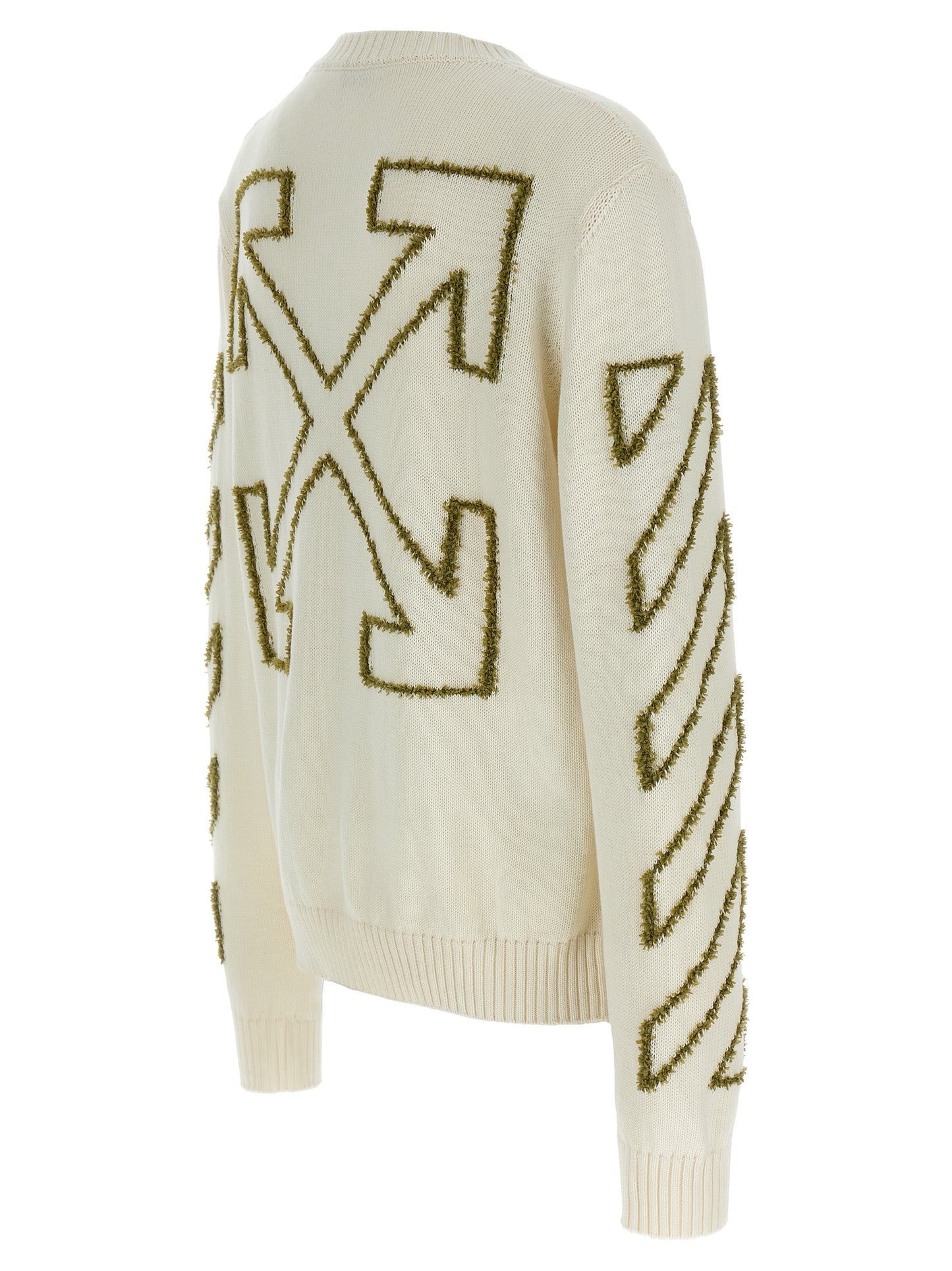 Cardigan by Off-White for men in cotton beige & white presents a textural silhouette, artfully finished with a textural crew neckline and for a sophisticated, textural look.