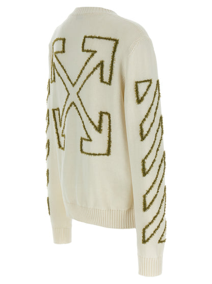 Cardigan by Off-White for men in cotton beige & white presents a textural silhouette, artfully finished with a textural crew neckline and for a sophisticated, textural look.