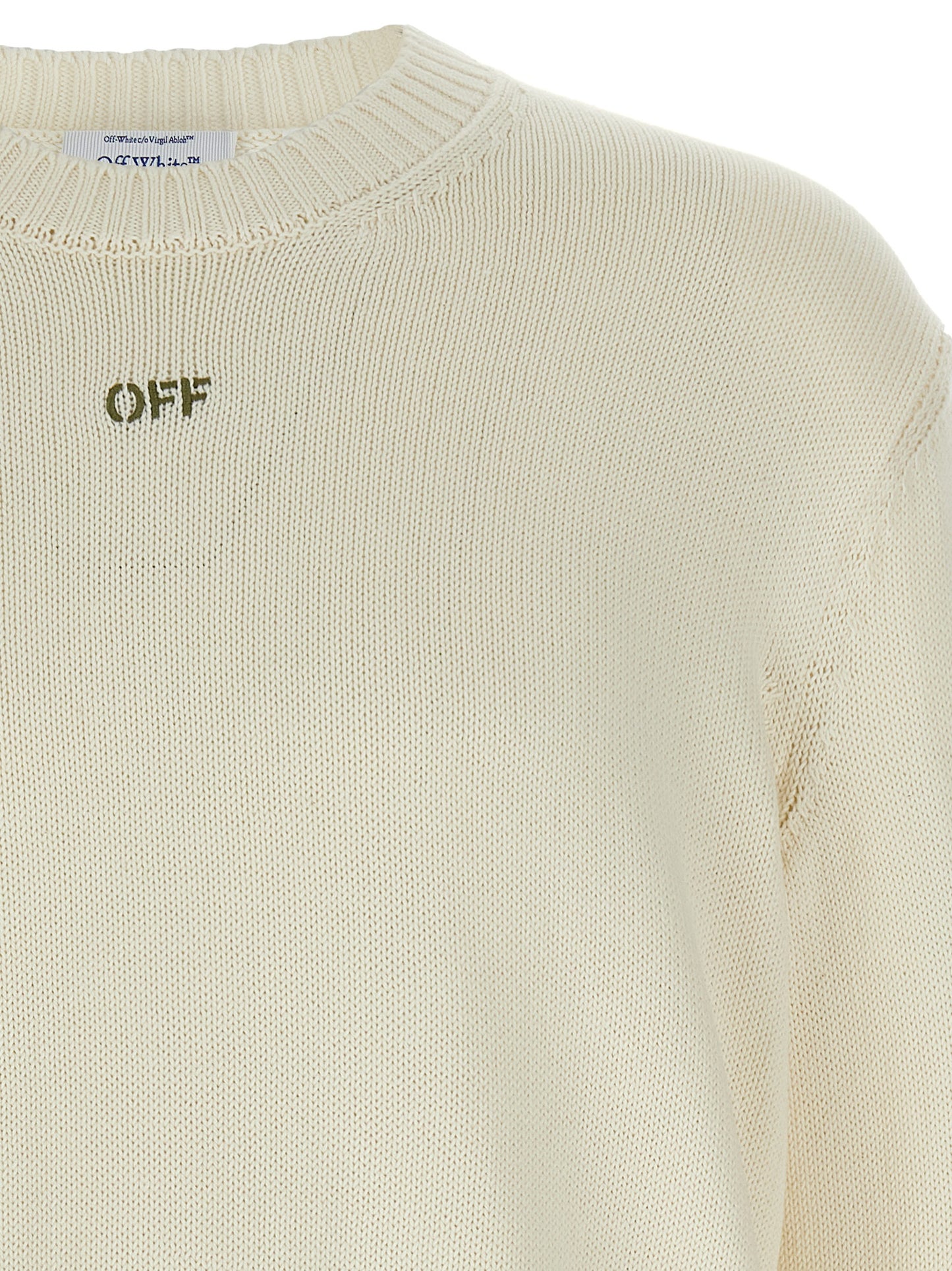 Cardigan by Off-White for men in cotton beige & white features a dramatic silhouette, showcasing a sophisticated crew neckline and dramatic detail for a timeless, premium look.