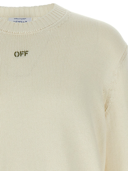 Cardigan by Off-White for men in cotton beige & white features a dramatic silhouette, showcasing a sophisticated crew neckline and dramatic detail for a timeless, premium look.