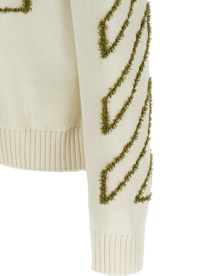 Cardigan by Off-White for men in cotton beige & white features an crisp silhouette, showcasing a sophisticated and detail for a truly crisp finish.