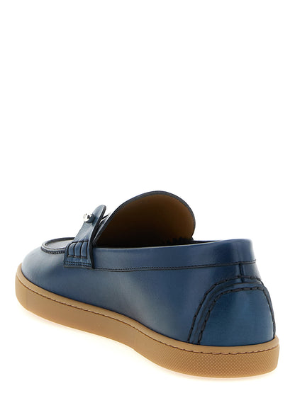 Loafer Slip-On Lace-Up Shoes by Christian Louboutin for men in calfskin leather blue & signature features an dynamic silhouette from the Men's Calfskin Leather Loafer Slip-On Lace-Up Shoes collection, defined by a dynamic and for a dynamic look.