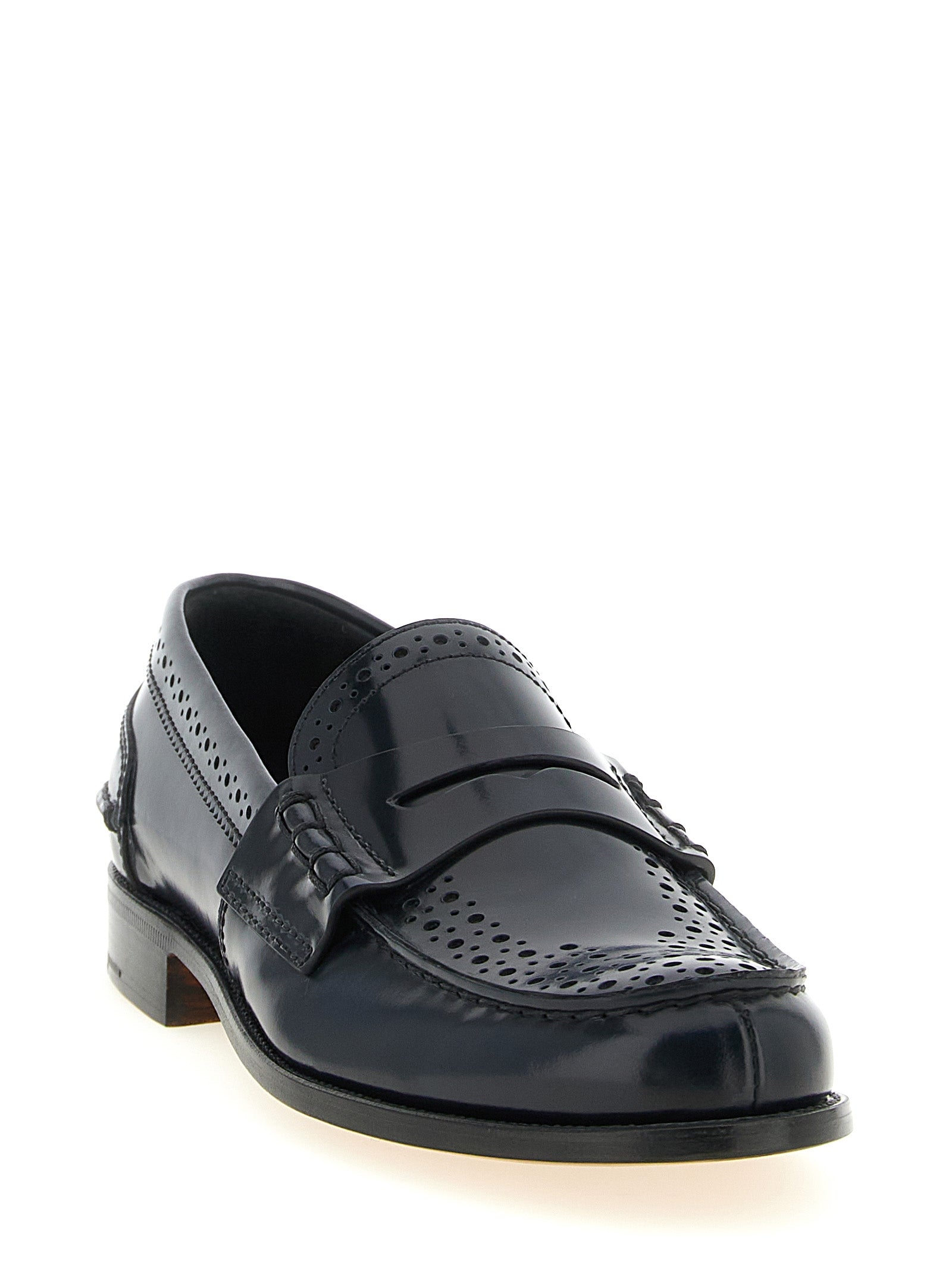 Flat Brogue Brogues Loafer Slip-On Shoes by Church's for women in bos taurus calfskin leather blue & patterned showcases a resplendent Women's Bos Taurus Calfskin Leather Flat Brogue Brogues Loafer Slip-On Shoes aesthetic, defined by its resplendent and elegant flat.